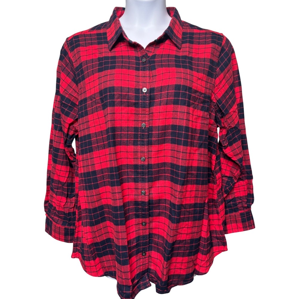 LANDS' END Red Plaid Flannel Button Up Shirt Sz‎ 22W Lumberjack Preppy Trad